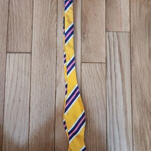 Ralph Lauren Yellow Striped Silk Tie with Navy and Pink Accents